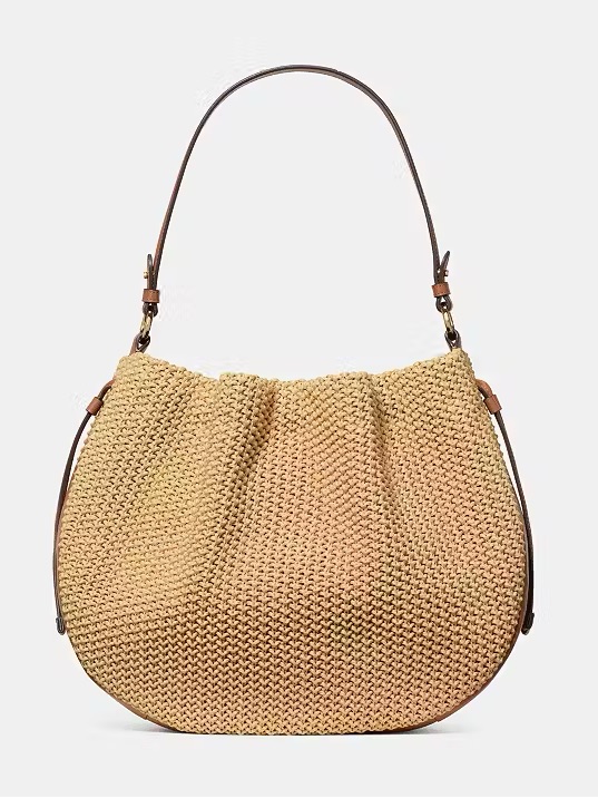 Kate Spade New York Pinch Straw Large Shoulder Bag, Natural Multi New Nwt